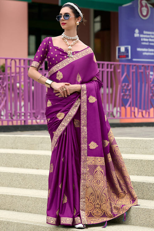 Load image into Gallery viewer, Glorious Purple Soft Banarasi Silk Saree With Arresting Blouse Piece
