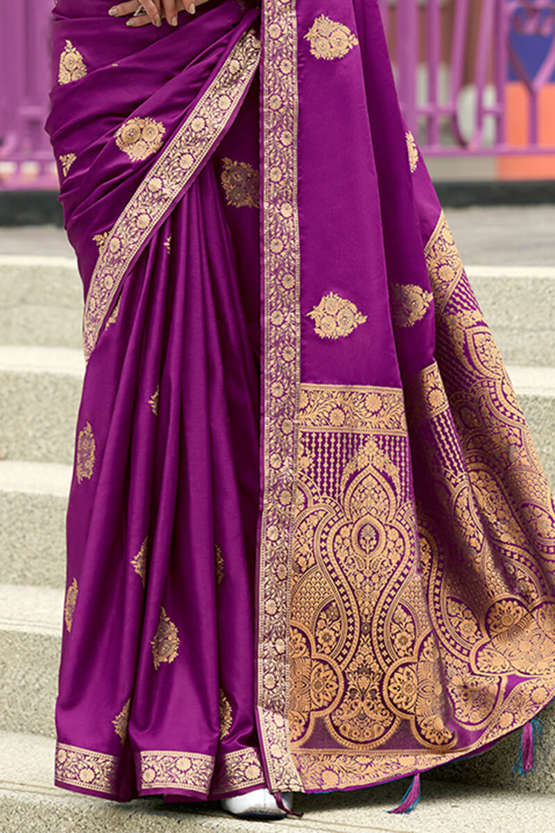 Glorious Purple Soft Banarasi Silk Saree With Arresting Blouse Piece