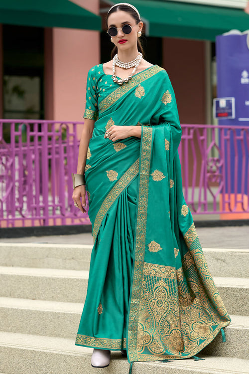 Load image into Gallery viewer, Staring Rama Soft Banarasi Silk Saree With Sensational Blouse Piece
