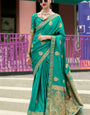 Staring Rama Soft Banarasi Silk Saree With Sensational Blouse Piece