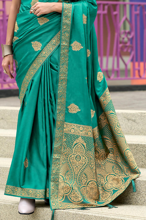 Load image into Gallery viewer, Staring Rama Soft Banarasi Silk Saree With Sensational Blouse Piece
