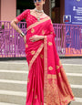 Amazing Dark Pink Soft Banarasi Silk Saree With Phenomenal Blouse Piece