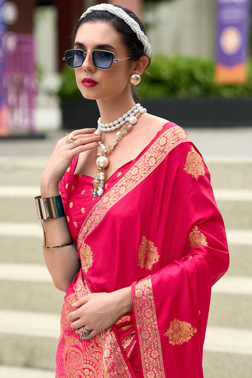 Load image into Gallery viewer, Amazing Dark Pink Soft Banarasi Silk Saree With Phenomenal Blouse Piece
