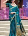 Appealing Teal Blue Soft Banarasi Silk Saree With Blissful Blouse Piece