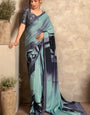 Engrossing Sky Digital Printed Satin Silk Saree With Groovy Blouse Piece