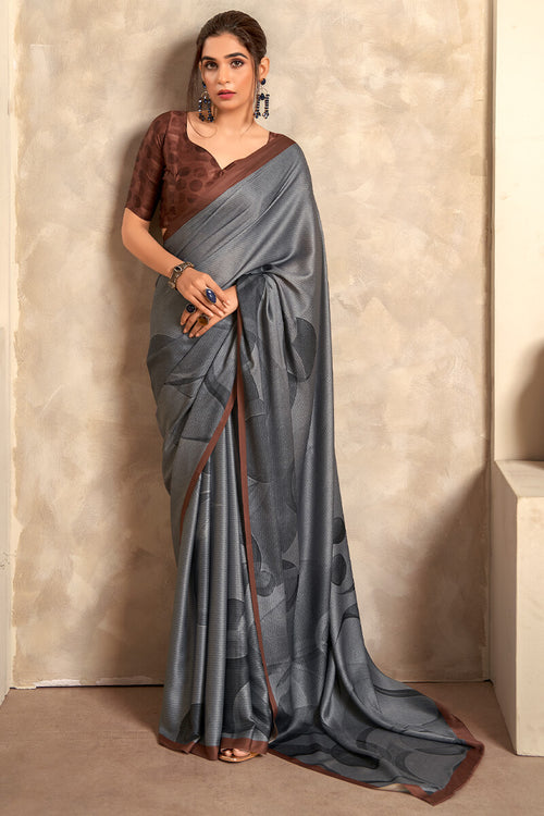 Load image into Gallery viewer, Pleasant Grey Digital Printed Satin Silk Saree With Glorious Blouse Piece
