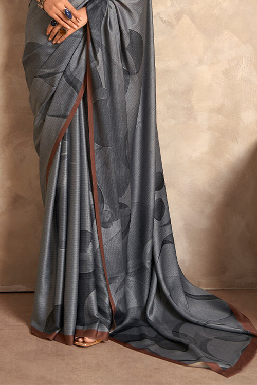 Load image into Gallery viewer, Pleasant Grey Digital Printed Satin Silk Saree With Glorious Blouse Piece
