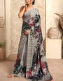 Stunner Grey Digital Printed Satin Silk Saree With Angelic Blouse Piece