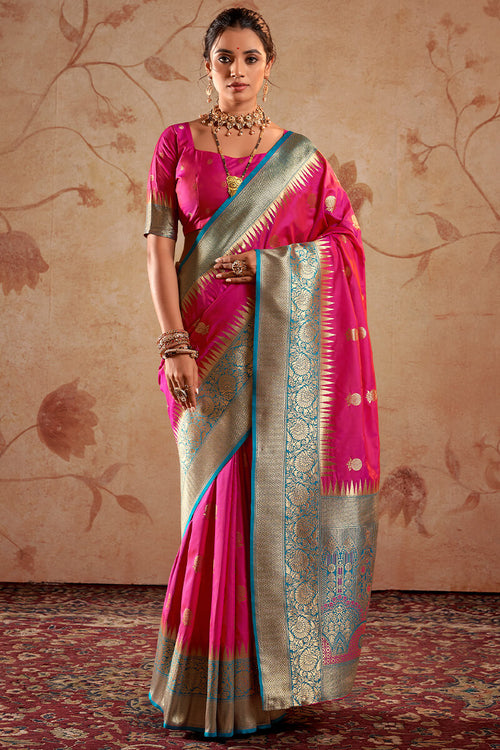 Load image into Gallery viewer, Gorgeous Dark Pink Soft Banarasi Silk Saree With Beautiful dBlouse Piece
