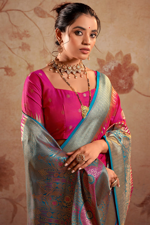 Load image into Gallery viewer, Gorgeous Dark Pink Soft Banarasi Silk Saree With Beautiful dBlouse Piece
