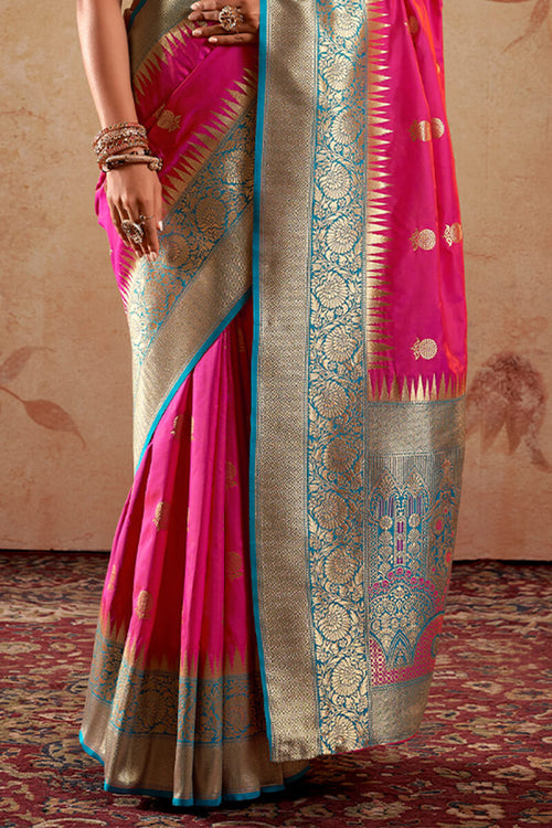 Load image into Gallery viewer, Gorgeous Dark Pink Soft Banarasi Silk Saree With Beautiful dBlouse Piece
