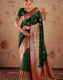 Classy Dark Green Soft Banarasi Silk Saree With Charming Blouse Piece