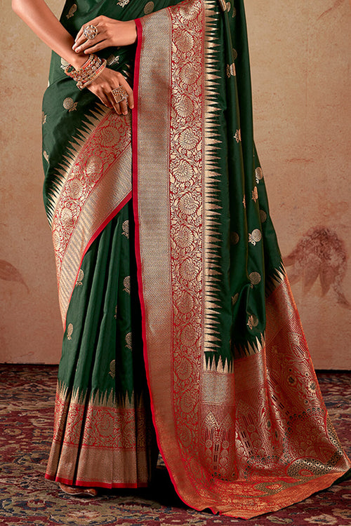 Load image into Gallery viewer, Classy Dark Green Soft Banarasi Silk Saree With Charming Blouse Piece
