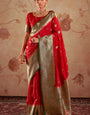 Gleaming Red Soft Banarasi Silk Saree With Pleasant Blouse Piece