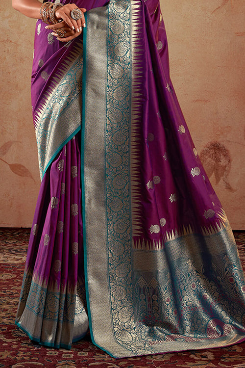 Load image into Gallery viewer, Assemblage Purple Soft Banarasi Silk Saree With Elision Blouse Piece
