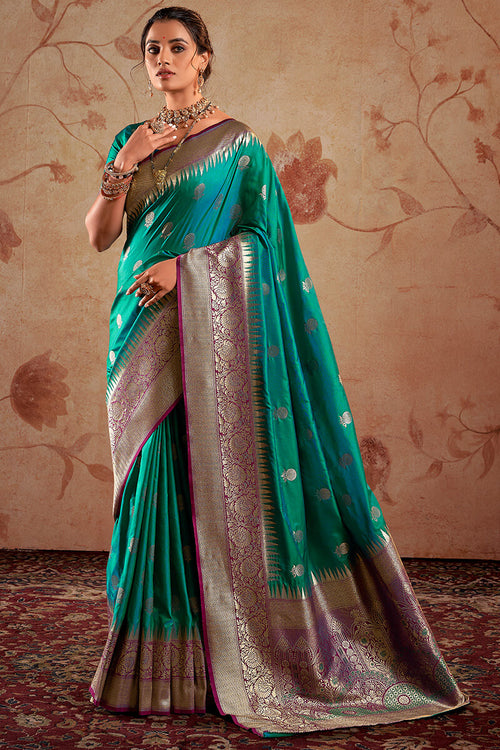 Load image into Gallery viewer, Seraglio Rama Soft Banarasi Silk Saree With Luxuriant Blouse Piece
