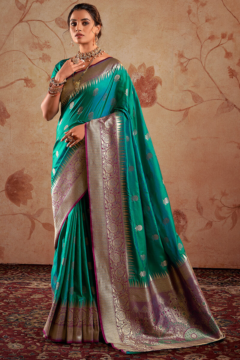 Seraglio Rama Soft Banarasi Silk Saree With Luxuriant Blouse Piece