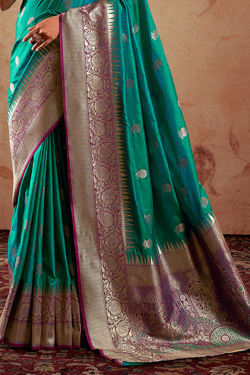 Load image into Gallery viewer, Seraglio Rama Soft Banarasi Silk Saree With Luxuriant Blouse Piece
