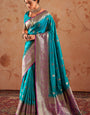 Fantabulous Firozi Soft Banarasi Silk Saree With Unequalled Blouse Piece