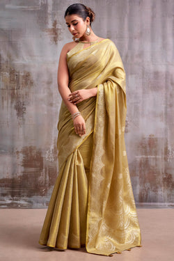 Blooming Beige Banarasi Tissue Silk Saree With Ineffable Blouse Piece
