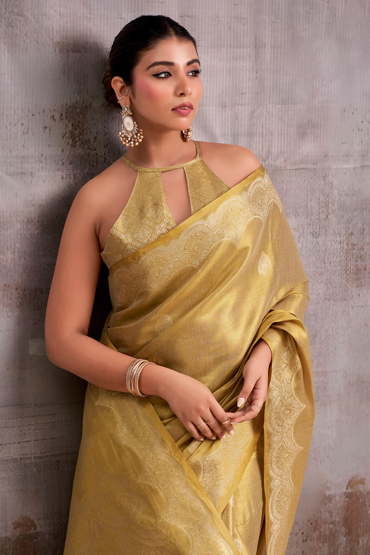 Blooming Beige Banarasi Tissue Silk Saree With Ineffable Blouse Piece