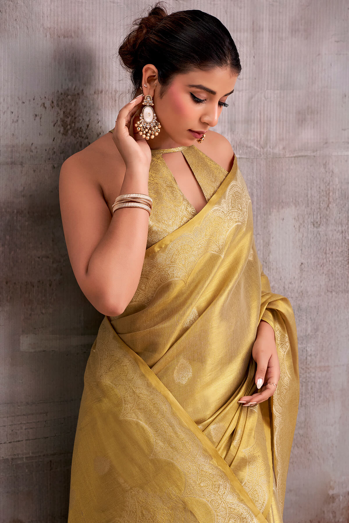 Blooming Beige Banarasi Tissue Silk Saree With Ineffable Blouse Piece