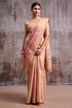Tantalizing Pink Banarasi Tissue Silk Saree With Classic Blouse Piece