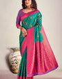 Amazing Rama Soft Banarasi Silk Saree With Sizzling Blouse Piece