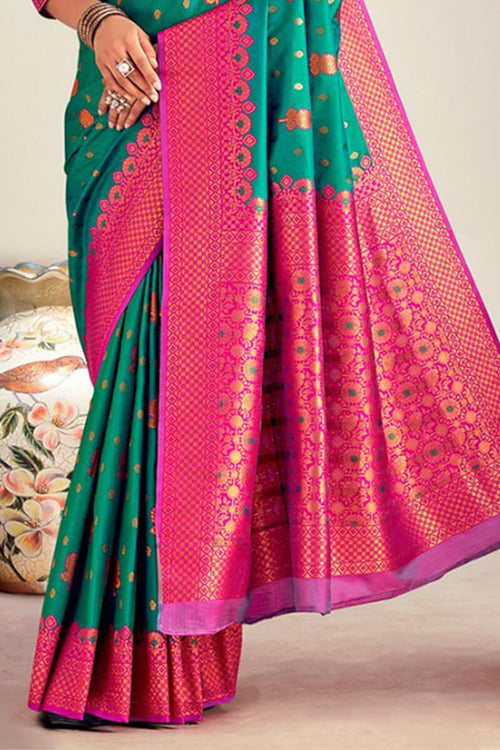 Load image into Gallery viewer, Amazing Rama Soft Banarasi Silk Saree With Sizzling Blouse Piece
