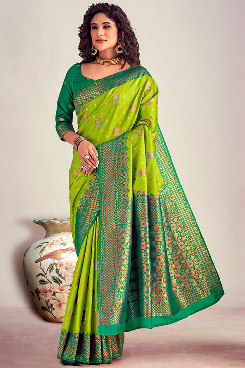 Load image into Gallery viewer, Capricious Parrot Soft Banarasi Silk Saree With Beautiful Blouse Piece
