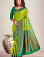 Capricious Parrot Soft Banarasi Silk Saree With Beautiful Blouse Piece