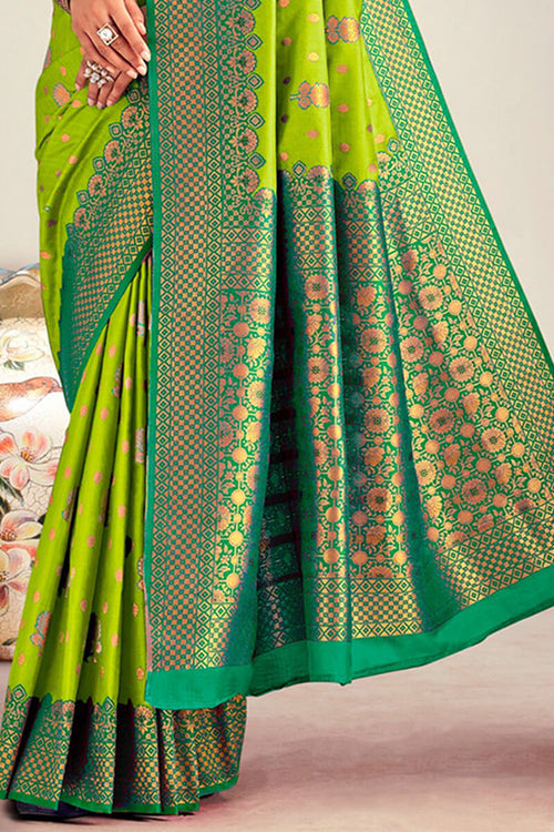 Load image into Gallery viewer, Capricious Parrot Soft Banarasi Silk Saree With Beautiful Blouse Piece
