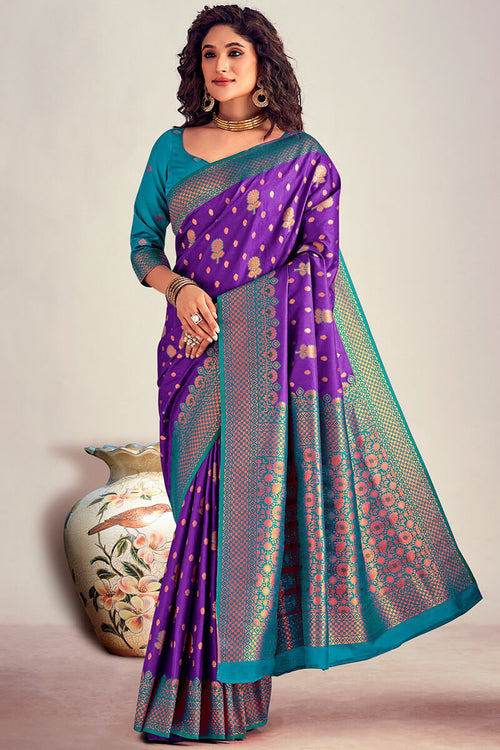 Load image into Gallery viewer, Chatoyant Purple Soft Banarasi Silk Saree With Dalliance Blouse Piece
