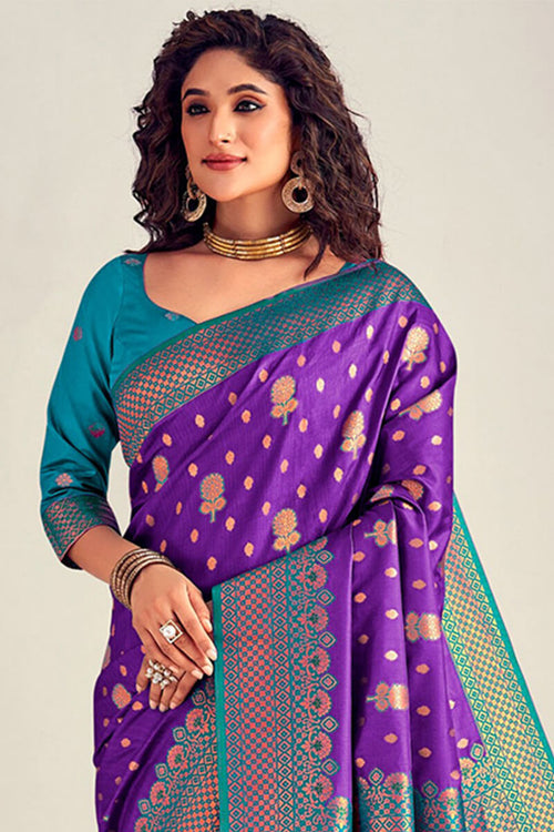 Load image into Gallery viewer, Chatoyant Purple Soft Banarasi Silk Saree With Dalliance Blouse Piece
