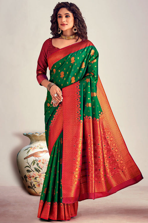 Load image into Gallery viewer, Fugacious Dark Green Soft Banarasi Silk Saree With Scintilla Blouse Piece
