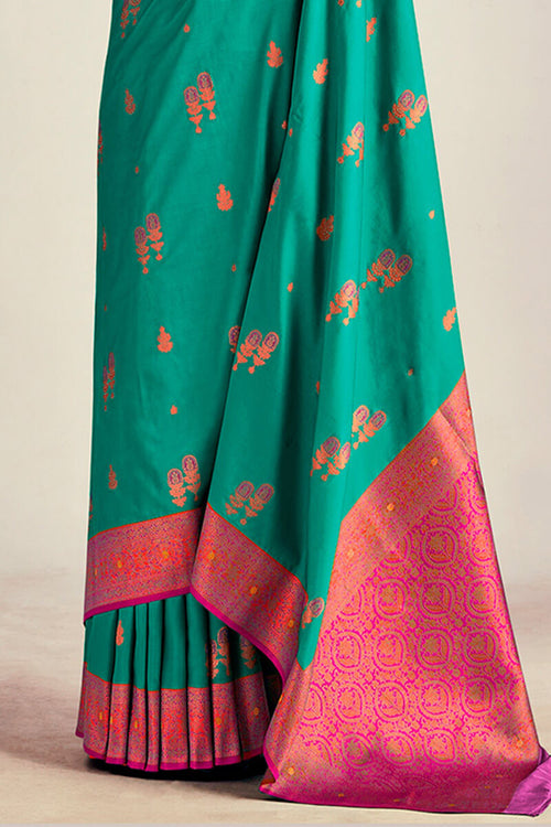 Load image into Gallery viewer, Palimpsest Rama Soft Banarasi Silk Saree With Effervescent Blouse Piece
