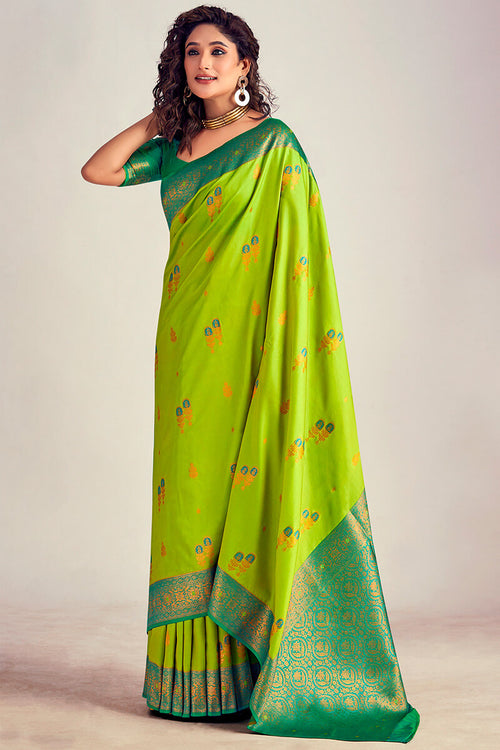 Load image into Gallery viewer, Beauteous Parrot Soft Banarasi Silk Saree With Moiety Blouse Piece
