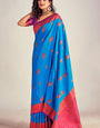 Demure Blue Soft Banarasi Silk Saree With Fairytale Blouse Piece