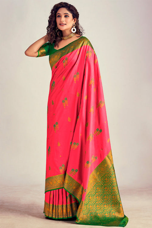 Load image into Gallery viewer, Majesty Pink Soft Banarasi Silk Saree With Blooming Blouse Piece
