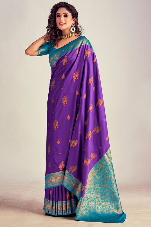 Load image into Gallery viewer, Adoring Purple Soft Banarasi Silk Saree With Dalliance Blouse Piece
