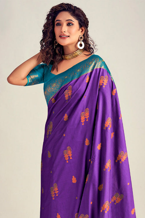 Load image into Gallery viewer, Adoring Purple Soft Banarasi Silk Saree With Dalliance Blouse Piece
