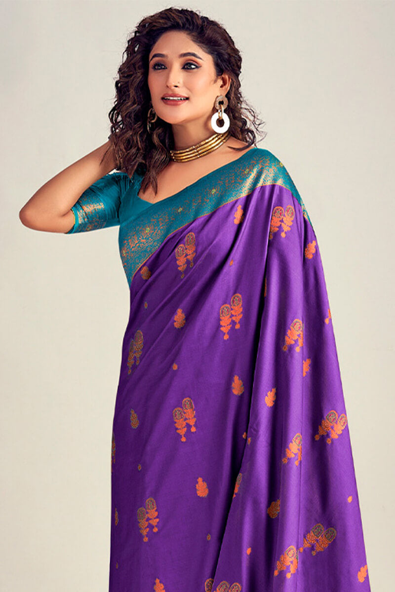 Adoring Purple Soft Banarasi Silk Saree With Dalliance Blouse Piece