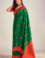 Lassitude Dark Green Soft Banarasi Silk Saree With Redolent Blouse Piece