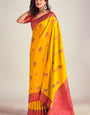 Confounding Yellow Soft Banarasi Silk Saree With Enchanting Blouse Piece