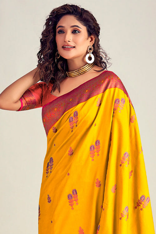 Load image into Gallery viewer, Confounding Yellow Soft Banarasi Silk Saree With Enchanting Blouse Piece
