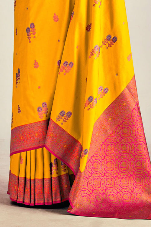 Load image into Gallery viewer, Confounding Yellow Soft Banarasi Silk Saree With Enchanting Blouse Piece
