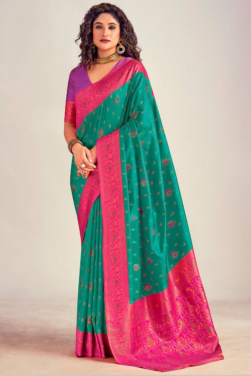 Load image into Gallery viewer, Murmurous Rama Soft Banarasi Silk Saree With Dissemble Blouse Piece
