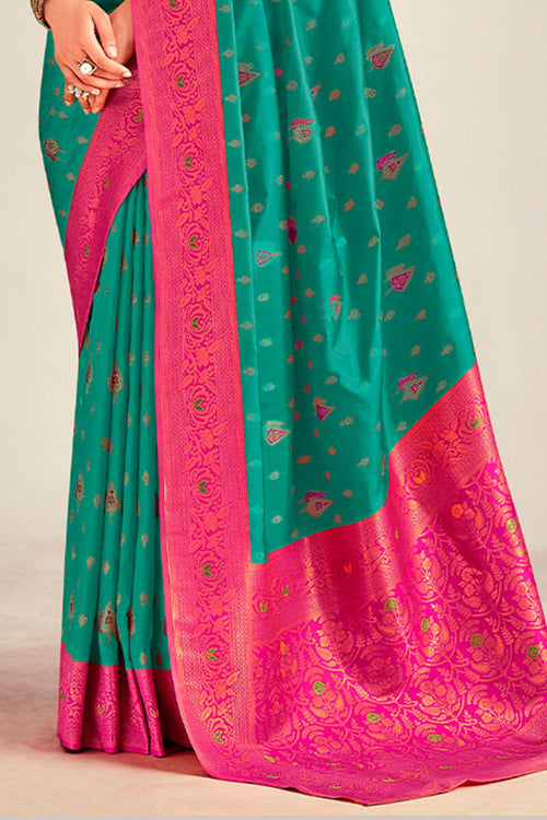 Load image into Gallery viewer, Murmurous Rama Soft Banarasi Silk Saree With Dissemble Blouse Piece
