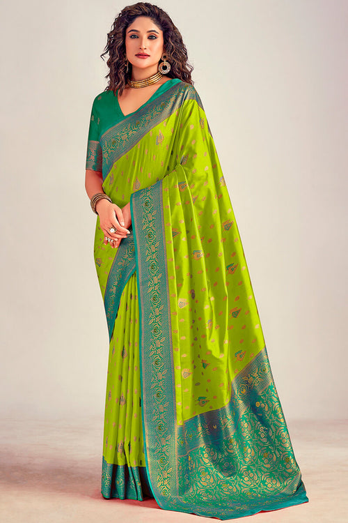 Load image into Gallery viewer, Excellent Parrot Soft Banarasi Silk Saree With Diaphanous Blouse Piece
