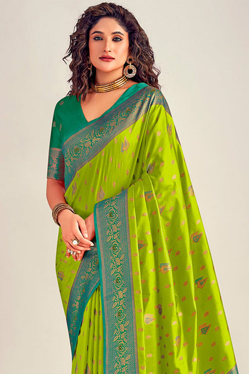 Load image into Gallery viewer, Excellent Parrot Soft Banarasi Silk Saree With Diaphanous Blouse Piece
